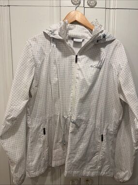 Columbia White Geometric Packable Hooded Jacket